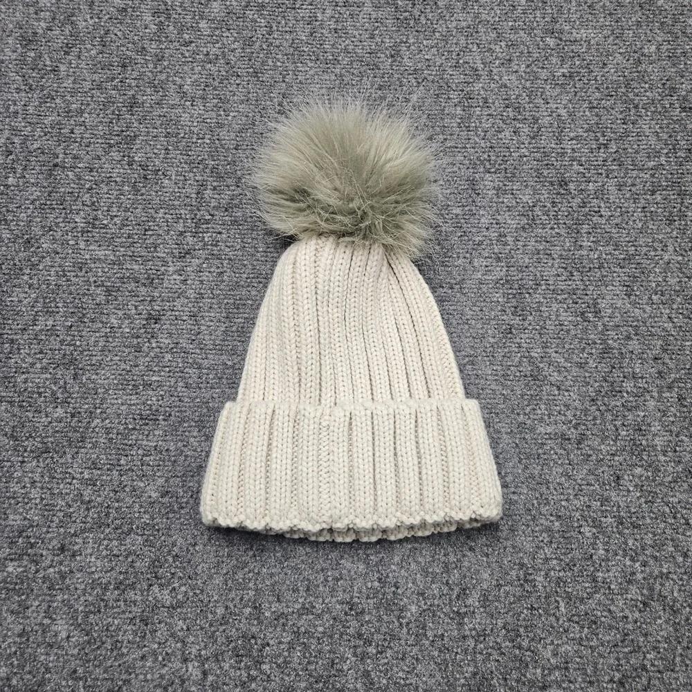 Under Armour Knit Beanie OS‎ Cream Faux Fur Pom Ribbed Cold Weather Winter
